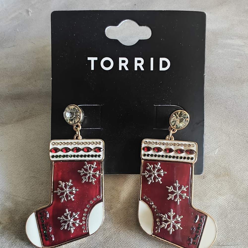 Torrid Gold and Red Holiday Stocking Earrings